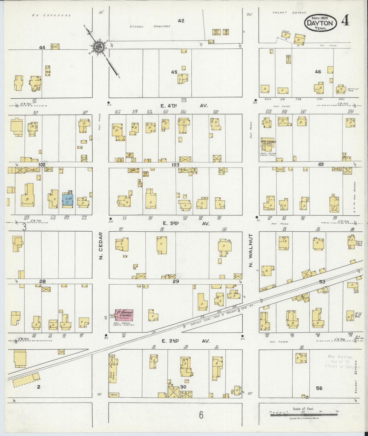 Sanborn Fire Insurance Map from Dayton, Rhea County, Tennessee (1920), Sheet #0004 - Historic Sanborn Fire Insurance Map Print, vintage old map wall art, antique decor, genealogy gift, Tennessee Tennessee map