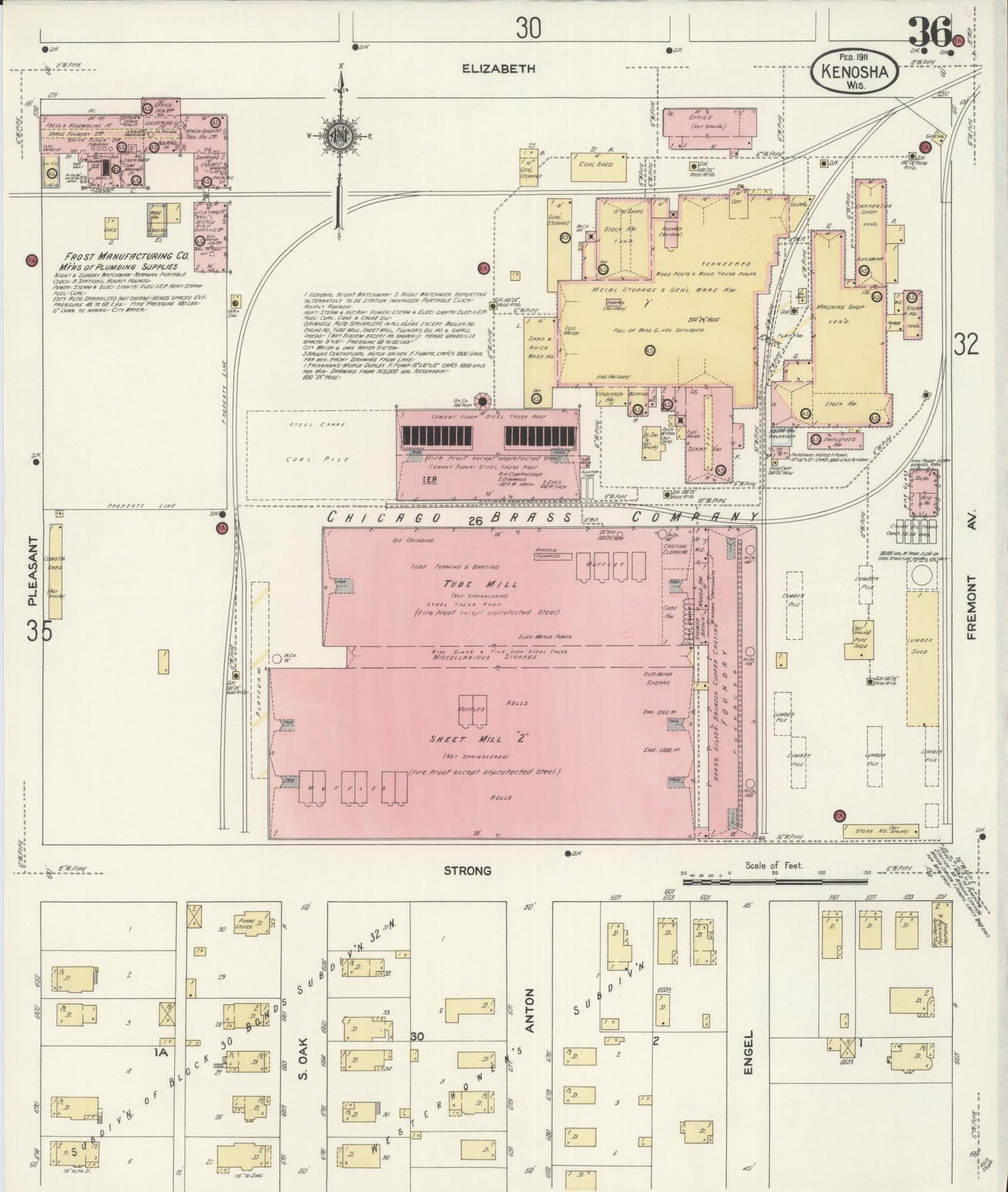 Sanborn Fire Insurance Map from Kenosha, Kenosha County, Wisconsin (1911), Sheet #0036 - Historic Sanborn Fire Insurance Map Print, vintage old map wall art, antique decor, genealogy gift, Wisconsin Wisconsin map