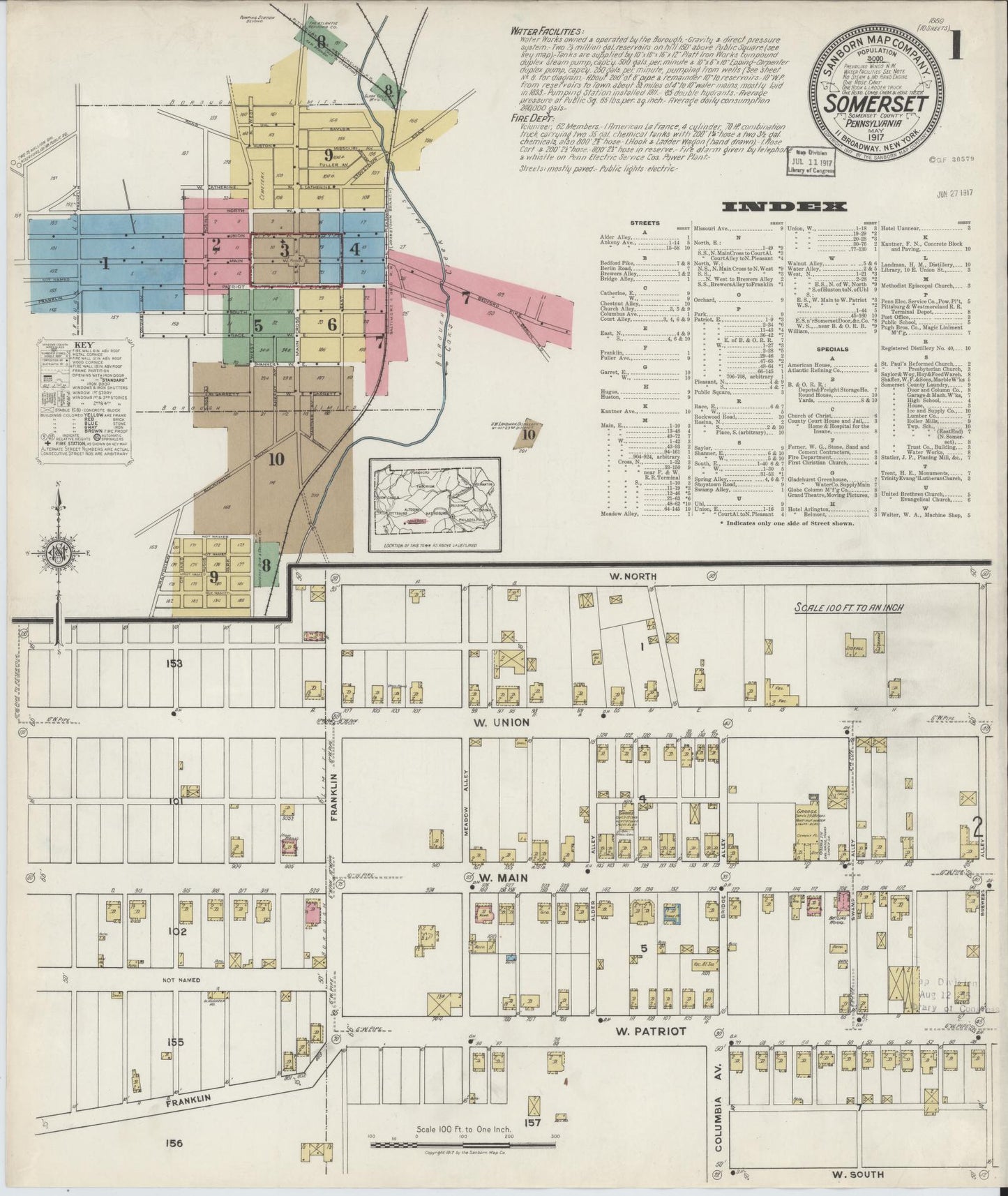Sanborn Fire Insurance Map from Somerset, Somerset County, Pennsylvania (1917), Sheet #0001 - Complete Map Set gallery image, historic Sanborn map, vintage wall art, Pennsylvania Pennsylvania
