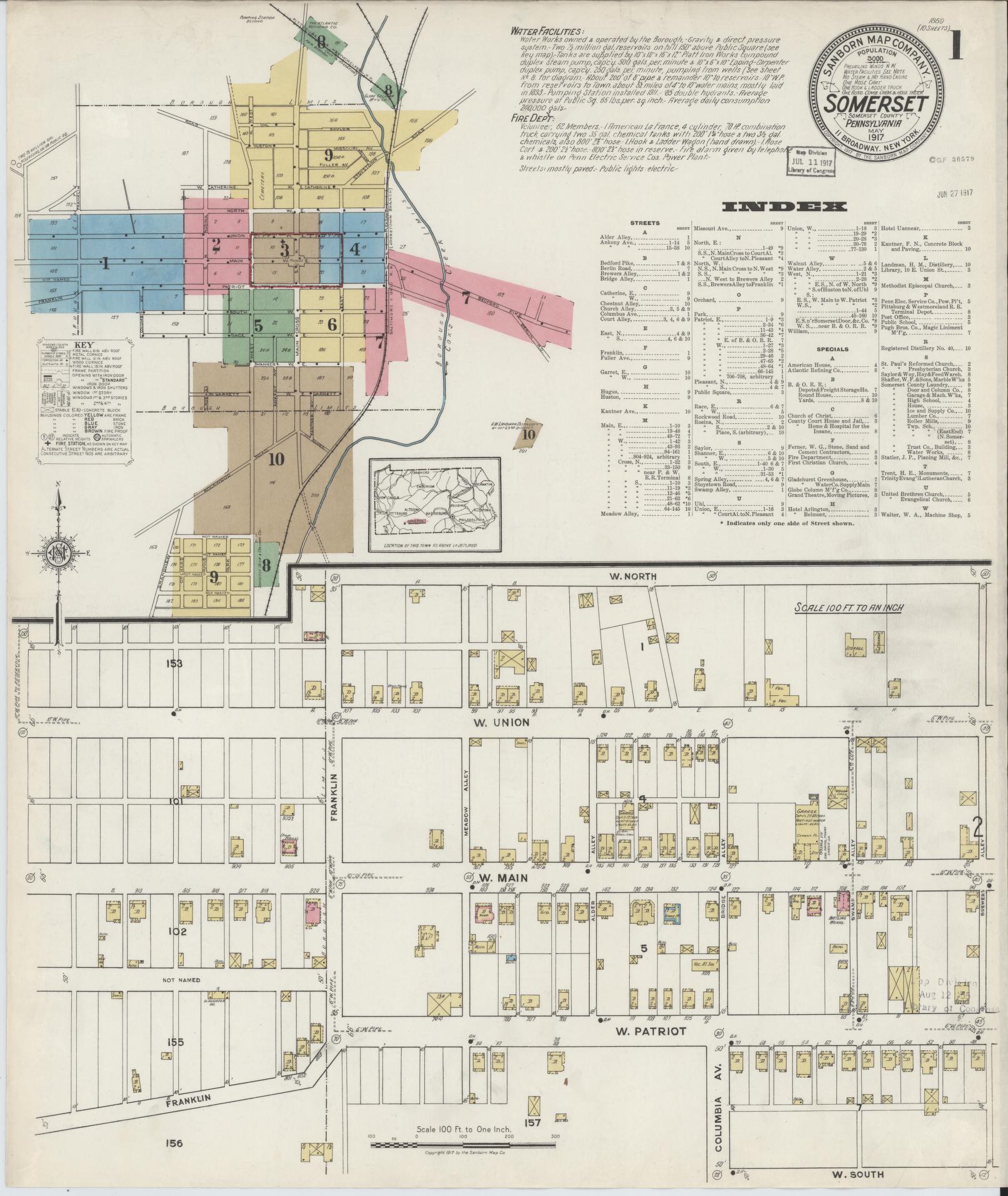 Sanborn Fire Insurance Map from Somerset, Somerset County, Pennsylvania (1917), Sheet #0001 - Complete Map Set gallery image, historic Sanborn map, vintage wall art, Pennsylvania Pennsylvania