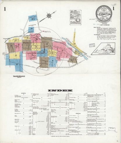 Sanborn Fire Insurance Map from Lexington, Independent Cities, Virginia (1926), Sheet #0001 - Complete Map Set gallery image, historic Sanborn map, vintage wall art, Virginia Virginia