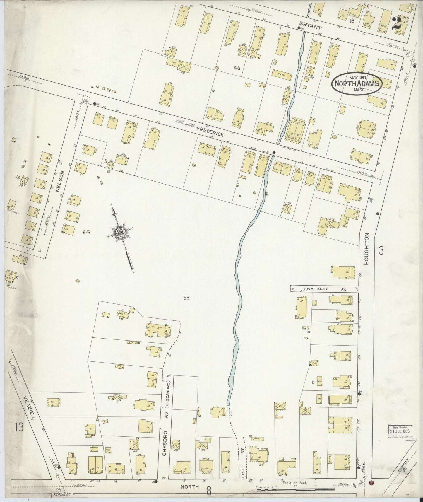 Sanborn Fire Insurance Map from North Adams, Berkshire County, Massachusetts (1914), Sheet #0002 - Historic Sanborn Fire Insurance Map Print, vintage old map wall art, antique decor, genealogy gift, Massachusetts Massachusetts map