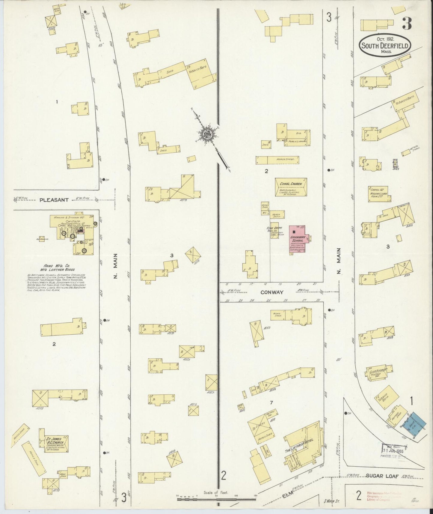 Sanborn Fire Insurance Map from South Deerfield, Franklin County, Massachusetts (1912), Sheet #0003 - Complete Map Set gallery image, historic Sanborn map, vintage wall art, Massachusetts Massachusetts