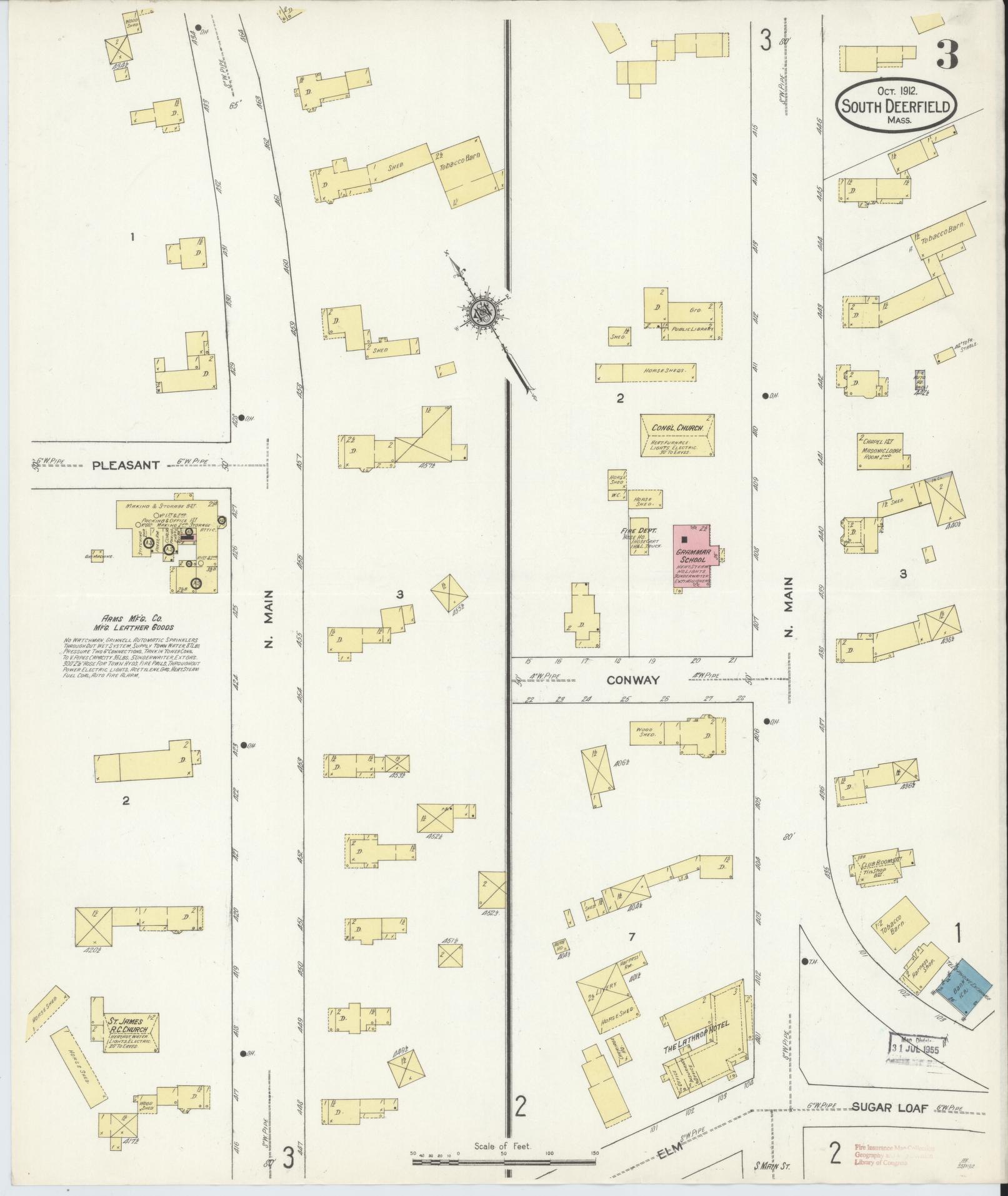 Sanborn Fire Insurance Map from South Deerfield, Franklin County, Massachusetts (1912), Sheet #0003 - Complete Map Set gallery image, historic Sanborn map, vintage wall art, Massachusetts Massachusetts