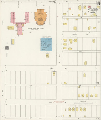 Sanborn Fire Insurance Map from El Centro, Imperial County, California (1922), Sheet #0018 - Historic Sanborn Fire Insurance Map Print, vintage old map wall art, antique decor, genealogy gift, California California map