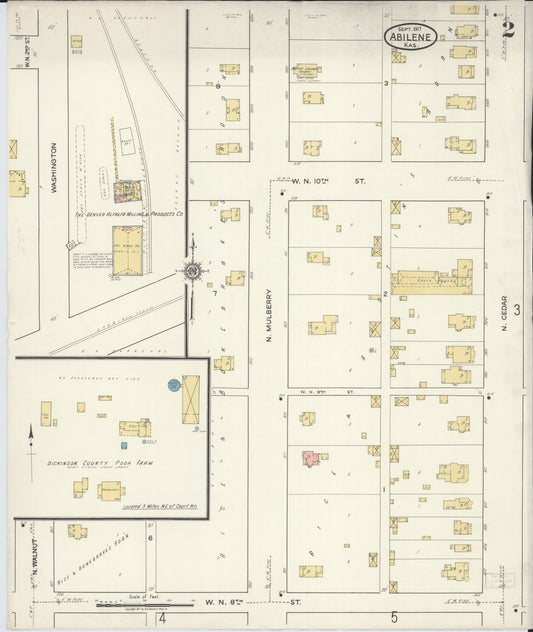 Sanborn Fire Insurance Map from Abilene, Dickinson County, Kansas (1917), Sheet #0002 - Historic Sanborn Fire Insurance Map Print, vintage old map wall art, antique decor, genealogy gift, Kansas Kansas map