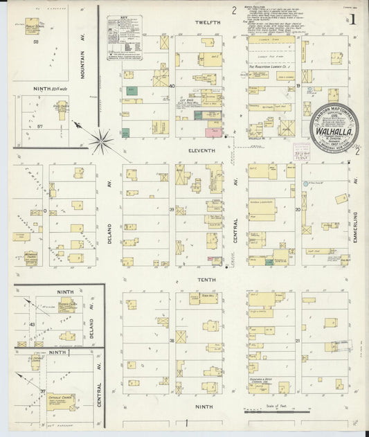 Sanborn Fire Insurance Map from Walhalla, Pembina County, North Dakota (1907), Sheet #0001 - Complete Map Set gallery image, historic Sanborn map, vintage wall art, North Dakota North Dakota