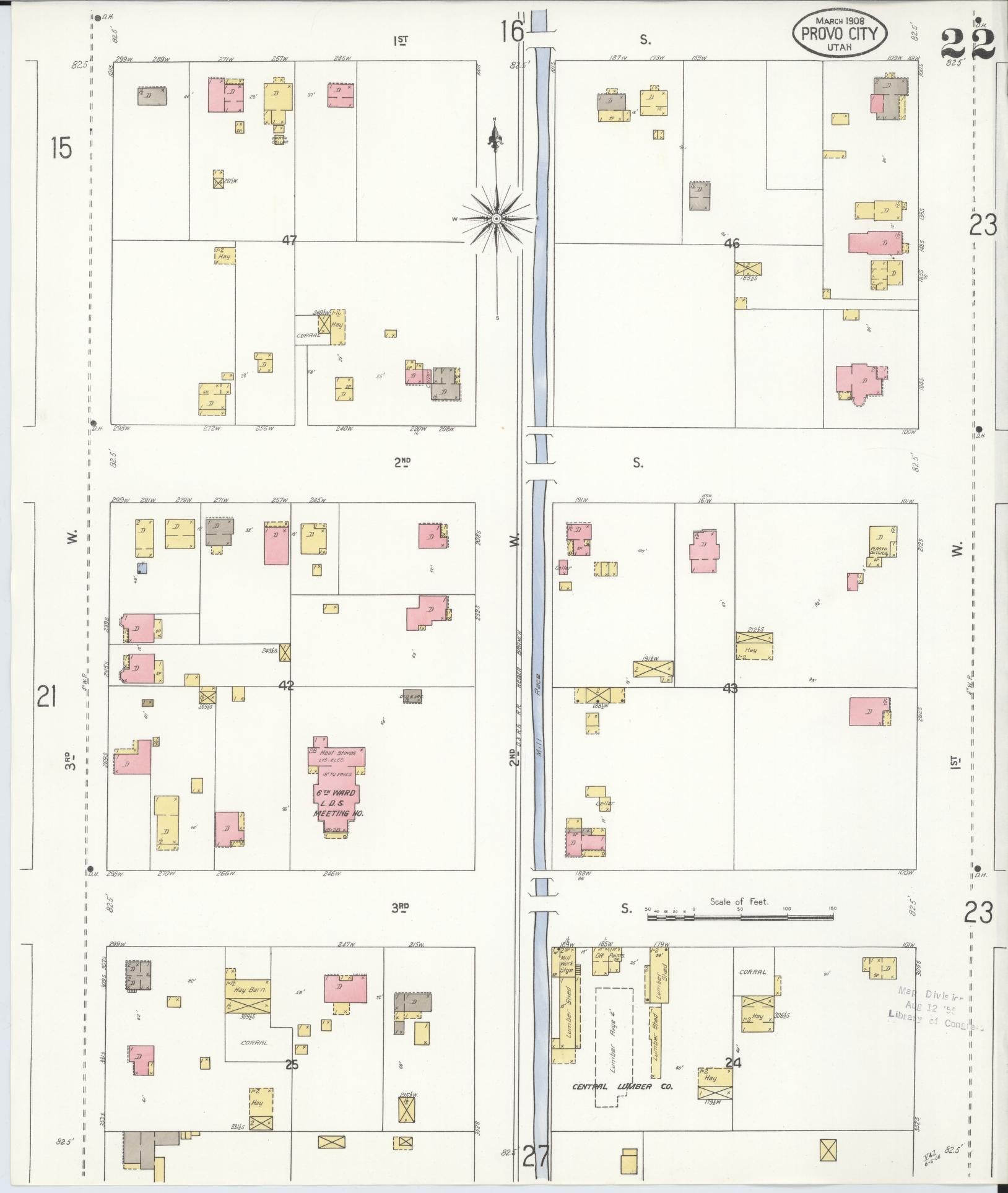 Sanborn Fire Insurance Map from Provo, Utah County, Utah (1908), Sheet #0022 - Complete Map Set gallery image, historic Sanborn map, vintage wall art, Provo Utah