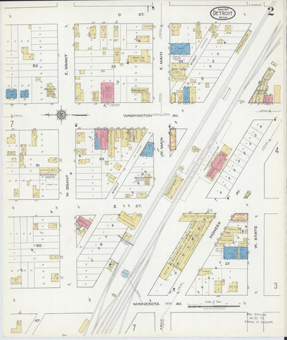 Sanborn Fire Insurance Map from Detroit Lakes, Becker County, Minnesota (1917), Sheet #0002 - Historic Sanborn Fire Insurance Map Print, vintage old map wall art, antique decor, genealogy gift, Minnesota Minnesota map