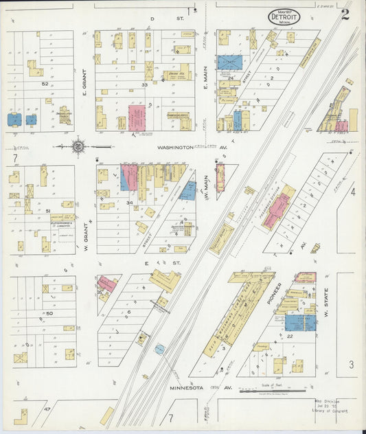 Sanborn Fire Insurance Map from Detroit Lakes, Becker County, Minnesota (1917), Sheet #0002 - Historic Sanborn Fire Insurance Map Print, vintage old map wall art, antique decor, genealogy gift, Minnesota Minnesota map