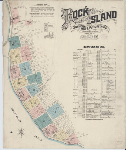 Sanborn Fire Insurance Map from Rock Island, Rock Island County, Illinois (1886), Sheet #0001 - Historic Sanborn Fire Insurance Map Print, vintage old map wall art, antique decor, genealogy gift, Illinois Illinois map