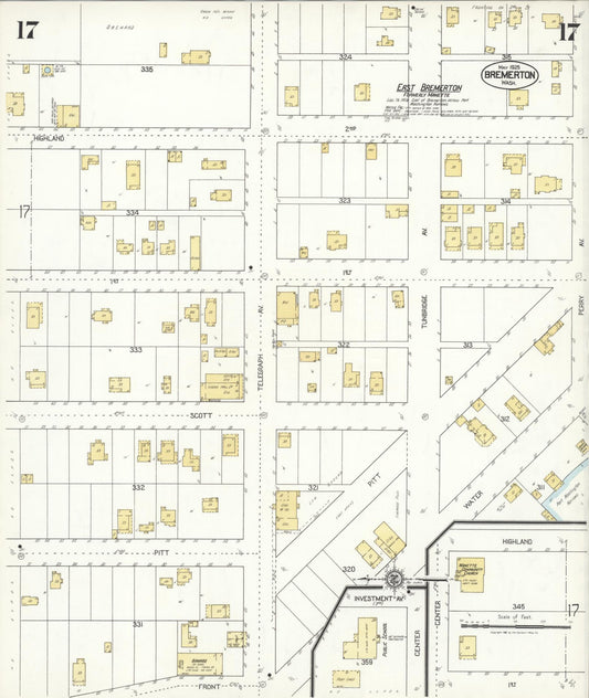Sanborn Fire Insurance Map from Bremerton, Kitsap County, Washington (1925), Sheet #0017 - Historic Sanborn Fire Insurance Map Print, vintage old map wall art, antique decor, genealogy gift, Washington Washington map