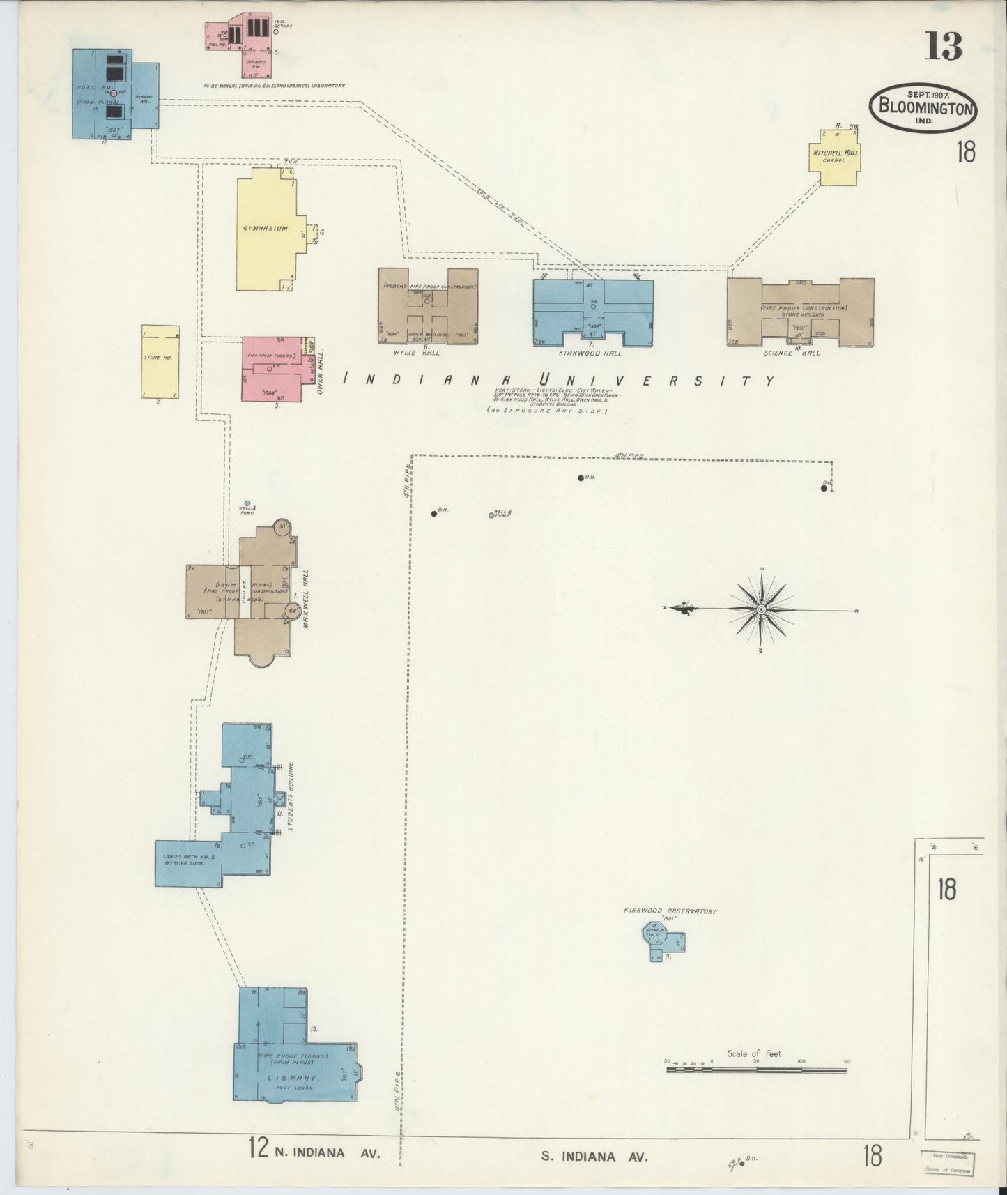 Sanborn Fire Insurance Map from Bloomington, Monroe County, Indiana (1907), Sheet #0013 - Complete Map Set gallery image, historic Sanborn map, vintage wall art, Indiana Indiana