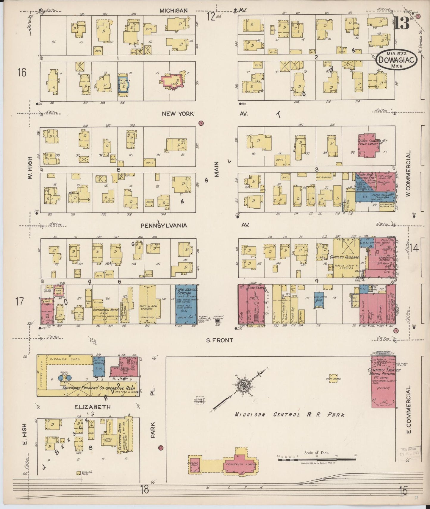 Sanborn Fire Insurance Map from Dowagiac, Cass County, Michigan (1922), Sheet #0013 - Complete Map Set gallery image, historic Sanborn map, vintage wall art, Michigan Michigan