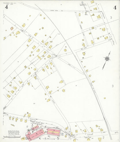 Sanborn Fire Insurance Map from Fountain Inn, Greenville And Laurens County, South Carolina (1934), Sheet #0004 - Complete Map Set gallery image, historic Sanborn map, vintage wall art, South Carolina South Carolina
