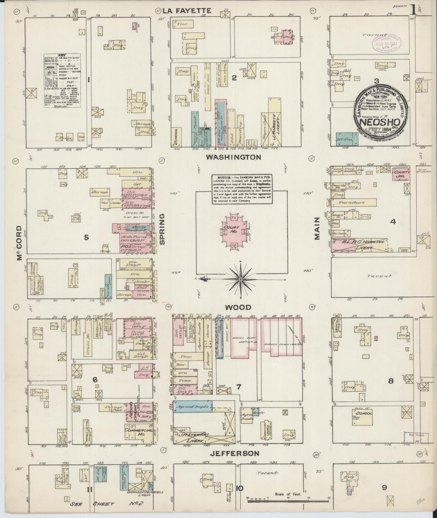 Sanborn Fire Insurance Map from Neosho, Newton County, Missouri (1884), Sheet #0001 - Complete Map Set gallery image, historic Sanborn map, vintage wall art, Missouri Missouri