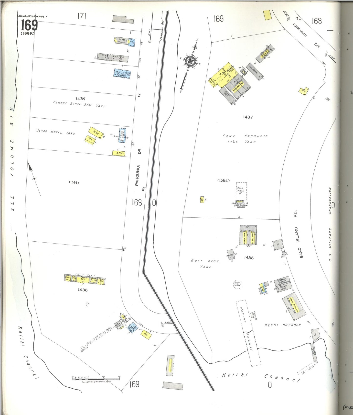 Sanborn Fire Insurance Map from Honolulu, Oahu County, Hawaii (1955), Sheet #0169 - Historic Sanborn Fire Insurance Map Print, vintage old map wall art
