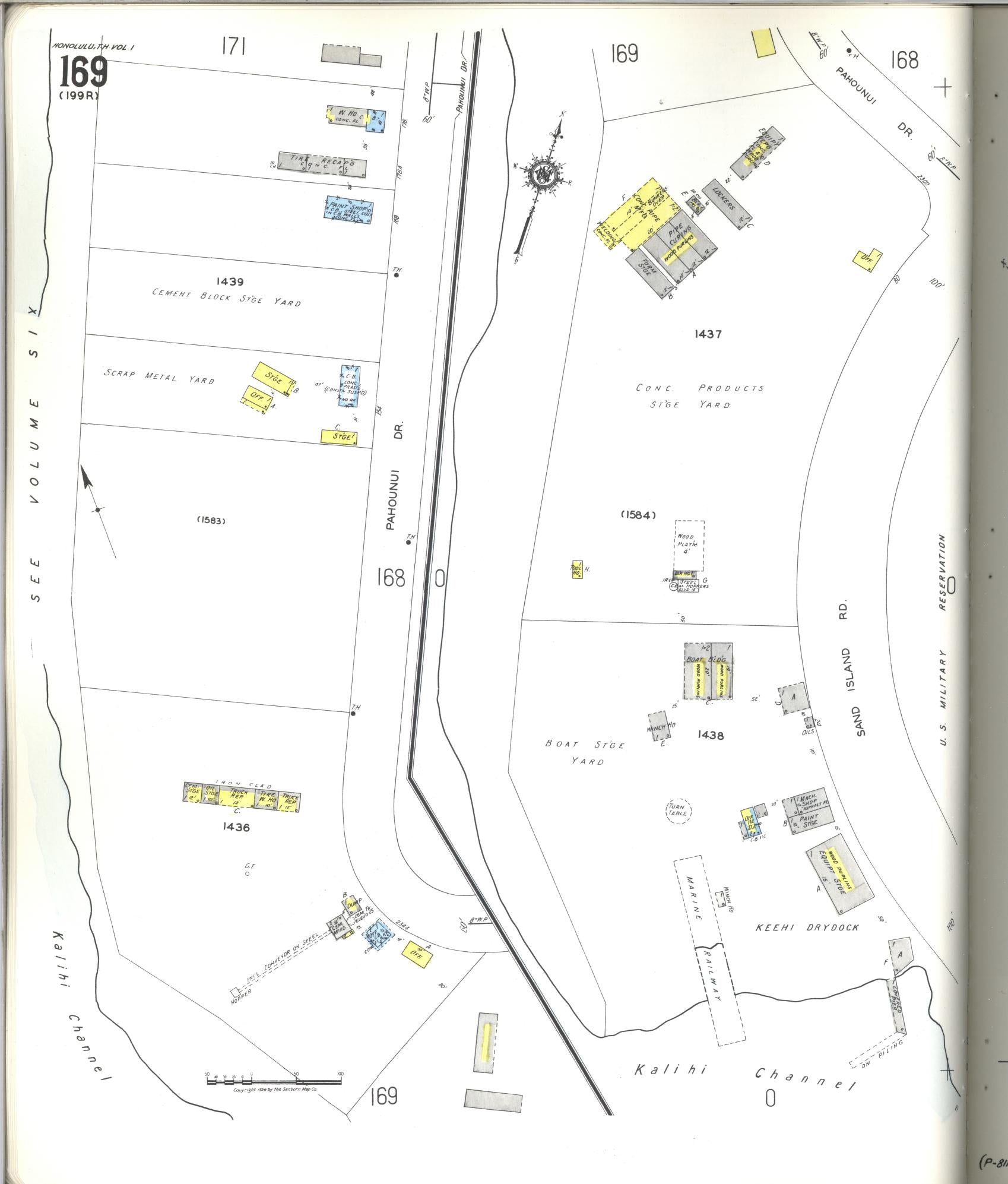 Sanborn Fire Insurance Map from Honolulu, Oahu County, Hawaii (1955), Sheet #0169 - Historic Sanborn Fire Insurance Map Print, vintage old map wall art