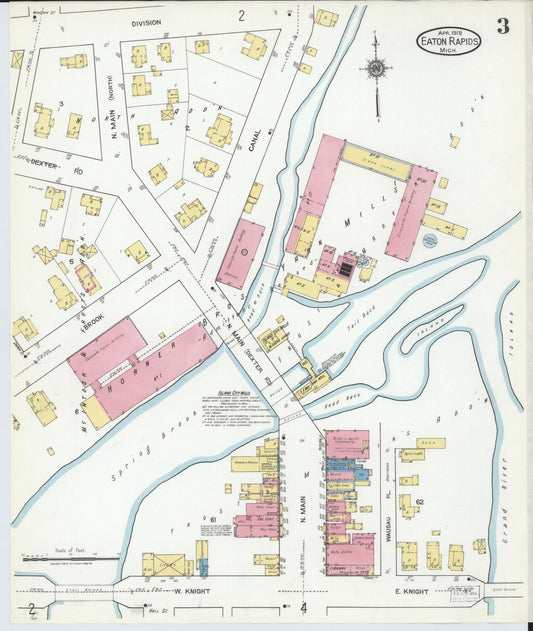 Sanborn Fire Insurance Map from Eaton Rapids, Eaton County, Michigan (1918), Sheet #0003 - Historic Sanborn Fire Insurance Map Print, vintage old map wall art, antique decor, genealogy gift, Michigan Michigan map
