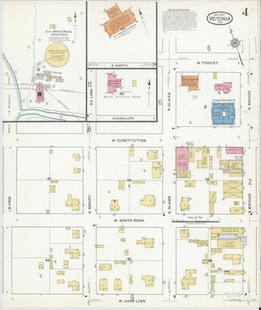 Sanborn Fire Insurance Map from Victoria, Victoria County, Texas (1917), Sheet #0004 - Historic Sanborn Fire Insurance Map Print, vintage old map wall art, antique decor, genealogy gift, Texas Texas map