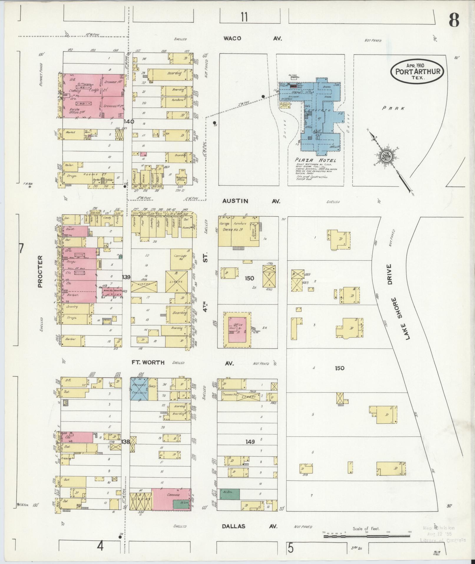 Sanborn Fire Insurance Map from Port Arthur, Jefferson County, Texas (1910), Sheet #0008 - Complete Map Set gallery image, historic Sanborn map, vintage wall art, Texas Texas