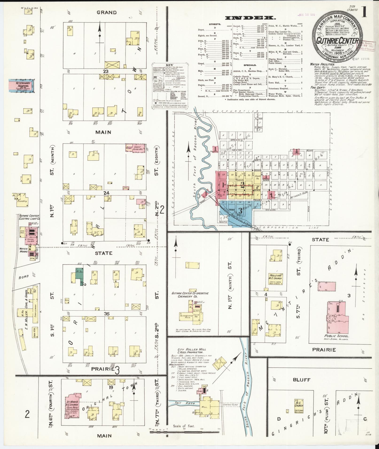 Sanborn Fire Insurance Map from Guthrie Center, Guthrie County, Iowa (1909), Sheet #0001 - Historic Sanborn Fire Insurance Map Print