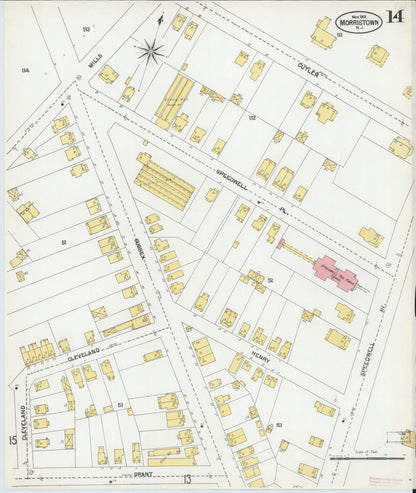 Sanborn Fire Insurance Map from Morristown, Morris County, New Jersey (1901), Sheet #0014 - Historic Sanborn Fire Insurance Map Print, vintage old map wall art, antique decor, genealogy gift, New Jersey New Jersey map
