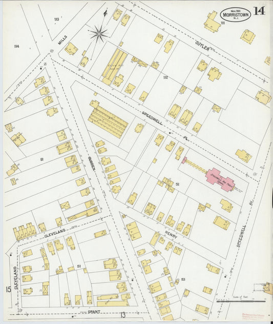 Sanborn Fire Insurance Map from Morristown, Morris County, New Jersey (1901), Sheet #0014 - Historic Sanborn Fire Insurance Map Print, vintage old map wall art, antique decor, genealogy gift, New Jersey New Jersey map
