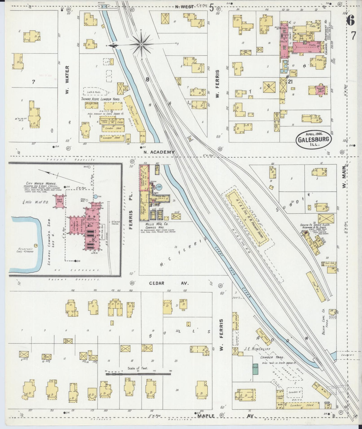 Sanborn Fire Insurance Map from Galesburg, Knox County, Illinois (1906), Sheet #0006 - Complete Map Set gallery image, historic Sanborn map, vintage wall art, Illinois Illinois