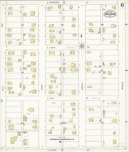 Sanborn Fire Insurance Map from Redlands, San Bernardino County, California (1908), Sheet #0006 - Complete Map Set gallery image, historic Sanborn map, vintage wall art, California California