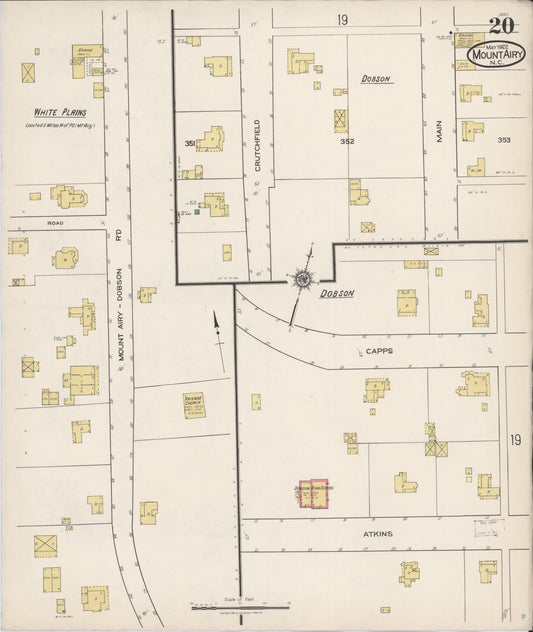 Sanborn Fire Insurance Map from Mount Airy, Surry County, North Carolina (1922), Sheet #0020 - Historic Sanborn Fire Insurance Map Print, vintage old map wall art, antique decor, genealogy gift, North Carolina North Carolina map