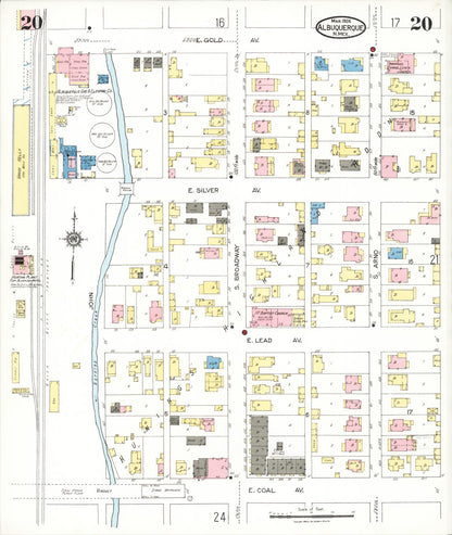 Sanborn Fire Insurance Map from Albuquerque, Bernalillo County, New Mexico (1924), Sheet #0020 - Complete Map Set gallery image, historic Sanborn map, vintage wall art, New Mexico New Mexico