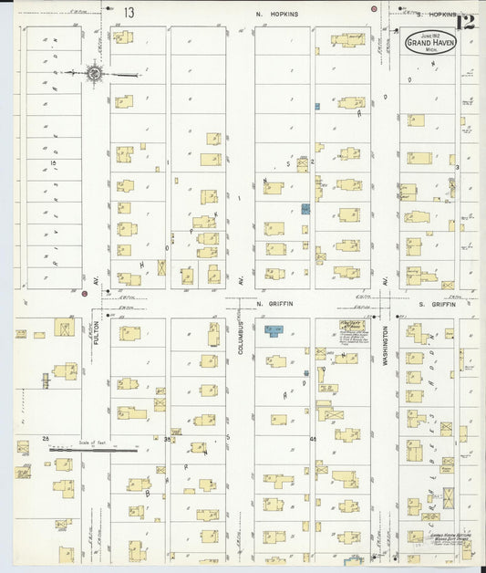 Sanborn Fire Insurance Map from Grand Haven, Ottawa County, Michigan (1912), Sheet #0012 - Historic Sanborn Fire Insurance Map Print, vintage old map wall art, antique decor, genealogy gift, Michigan Michigan map
