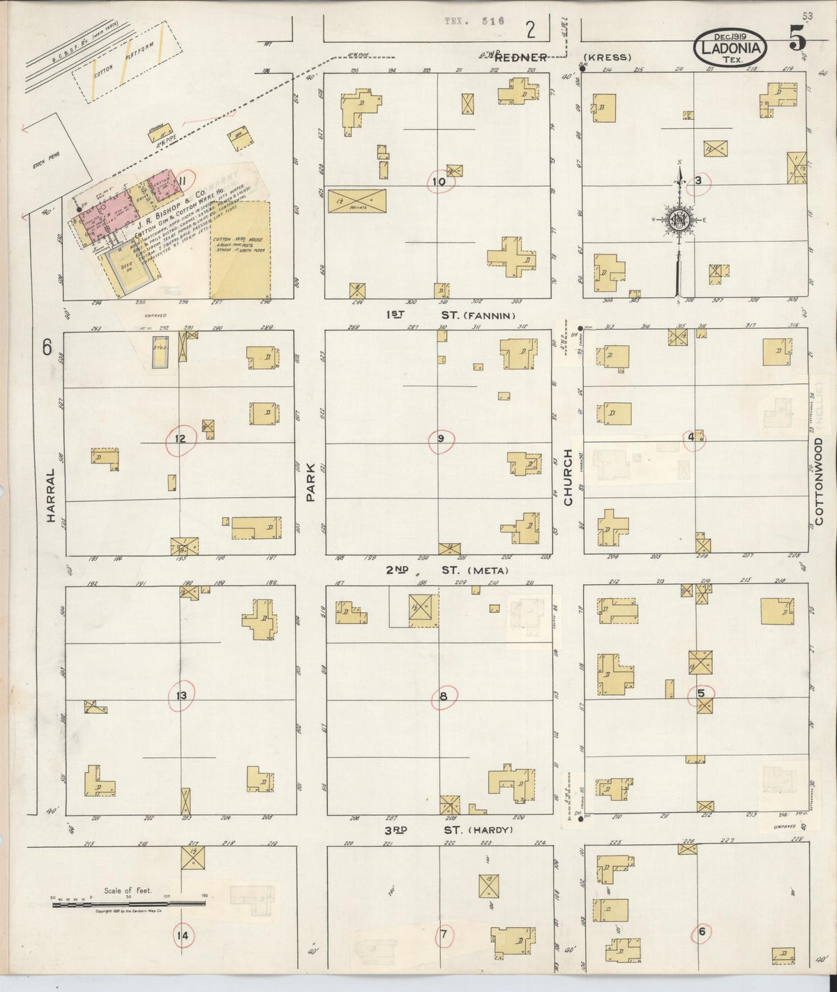 Sanborn Fire Insurance Map from Ladonia, Fannin County, Texas (1934), Sheet #0005 - Historic Sanborn Fire Insurance Map Print, vintage old map wall art, antique decor, genealogy gift, Texas Texas map