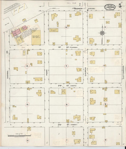 Sanborn Fire Insurance Map from Ladonia, Fannin County, Texas (1934), Sheet #0005 - Historic Sanborn Fire Insurance Map Print, vintage old map wall art, antique decor, genealogy gift, Texas Texas map