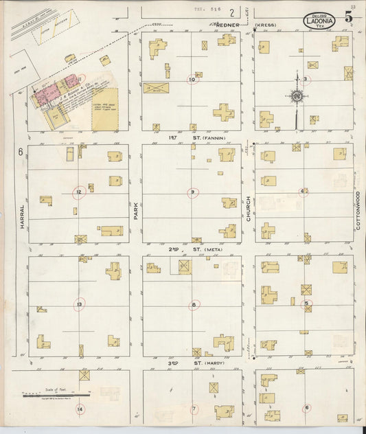 Sanborn Fire Insurance Map from Ladonia, Fannin County, Texas (1934), Sheet #0005 - Historic Sanborn Fire Insurance Map Print, vintage old map wall art, antique decor, genealogy gift, Texas Texas map
