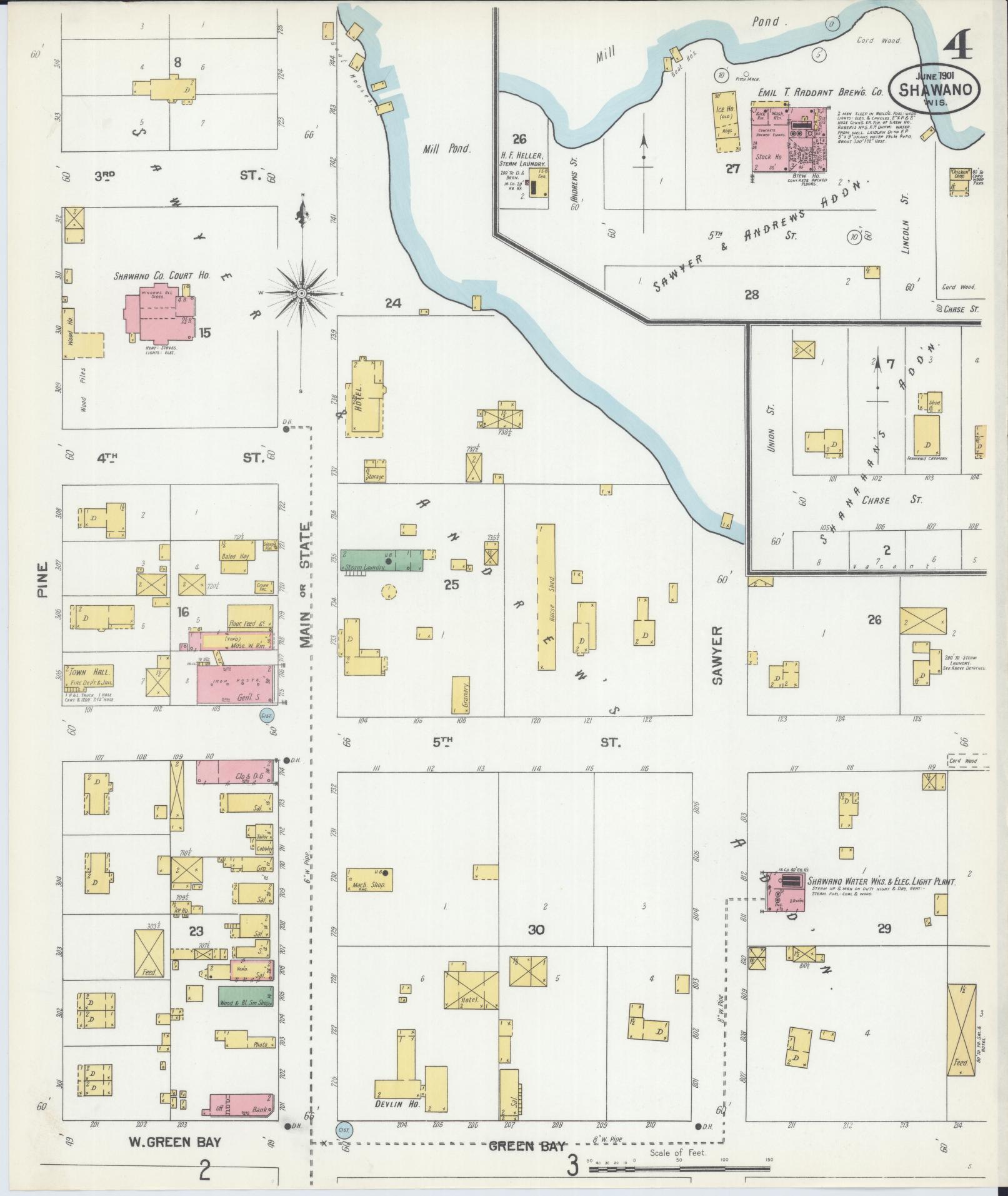 Sanborn Fire Insurance Map from Shawano, Shawano County, Wisconsin (1901), Sheet #0004 - Complete Map Set gallery image, historic Sanborn map, vintage wall art, Wisconsin Wisconsin