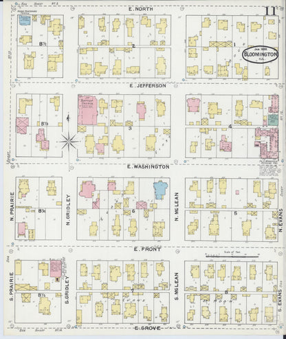 Sanborn Fire Insurance Map from Bloomington, McLean County, Illinois (1892), Sheet #0011 - Complete Map Set gallery image, historic Sanborn map, vintage wall art, Illinois Illinois
