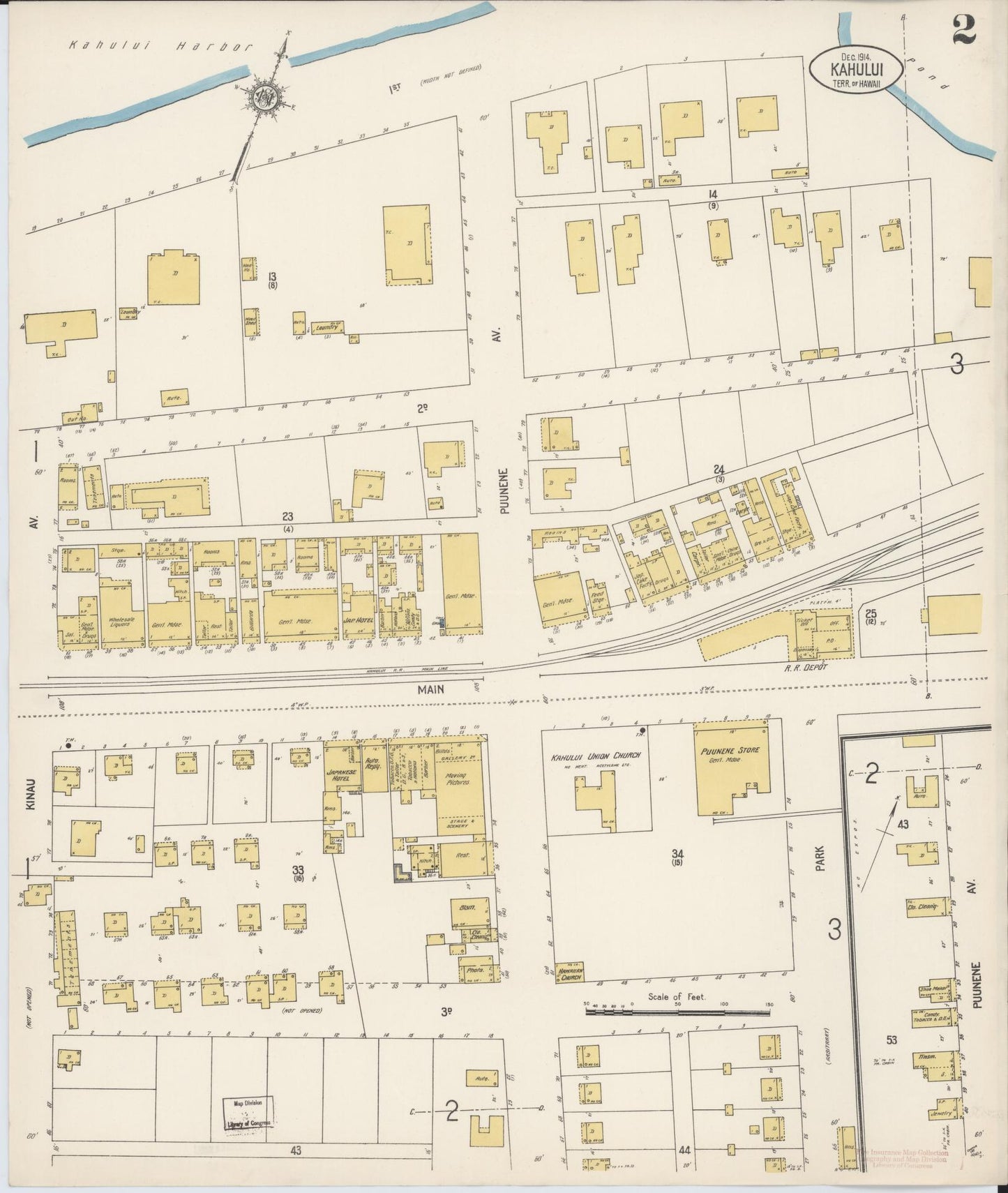 Sanborn Fire Insurance Map from Kahului, Maui County, Hawaii (1914), Sheet #0002 - Historic Sanborn Fire Insurance Map Print, vintage old map wall art, antique decor, genealogy gift, Hawaii Hawaii map