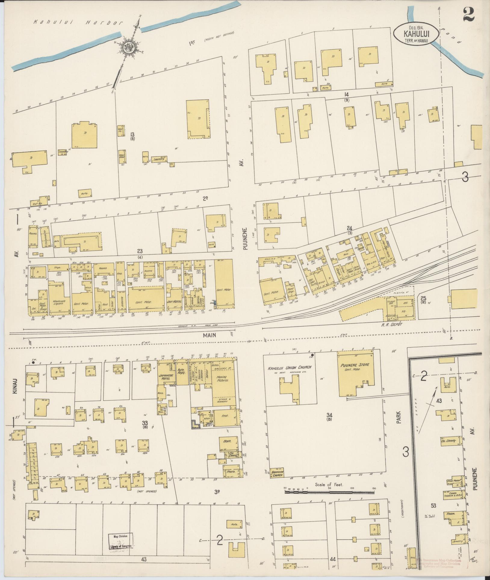 Sanborn Fire Insurance Map from Kahului, Maui County, Hawaii (1914), Sheet #0002 - Historic Sanborn Fire Insurance Map Print, vintage old map wall art, antique decor, genealogy gift, Hawaii Hawaii map