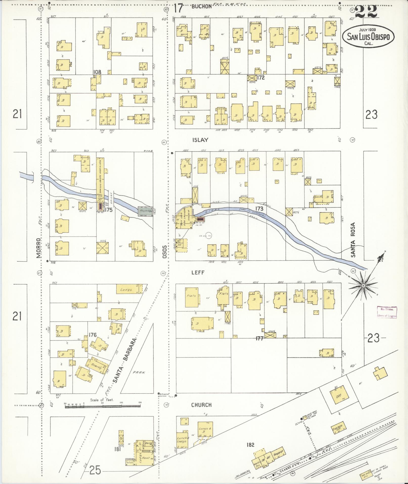 Sanborn Fire Insurance Map from San Luis Obispo, San Luis Obispo County, California (1909), Sheet #0022 - Complete Map Set gallery image, historic Sanborn map, vintage wall art, California California