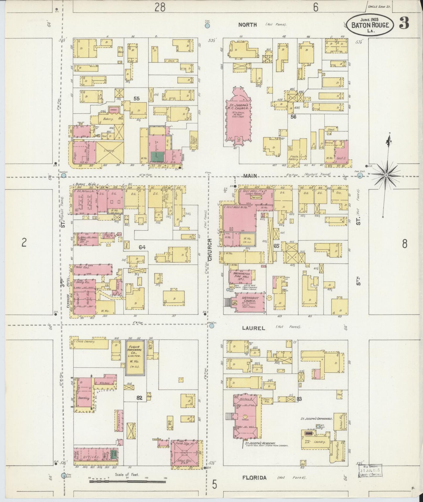 Sanborn Fire Insurance Map from Baton Rouge, East Baton Rouge Parish, Louisiana (1903), Sheet #0003 - Complete Map Set gallery image, historic Sanborn map, vintage wall art, Louisiana Louisiana