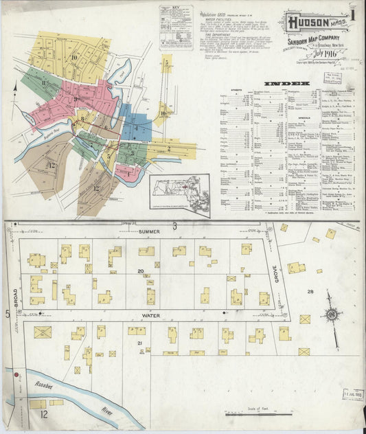 Sanborn Fire Insurance Map from Hudson, Middlesex County, Massachusetts (1916), Sheet #0001 - Complete Map Set gallery image, historic Sanborn map, vintage wall art, Massachusetts Massachusetts