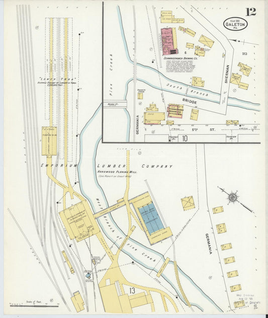 Sanborn Fire Insurance Map from Galeton, Potter County, Pennsylvania (1911), Sheet #0012 - Historic Sanborn Fire Insurance Map Print, vintage old map wall art, antique decor, genealogy gift, Pennsylvania Pennsylvania map