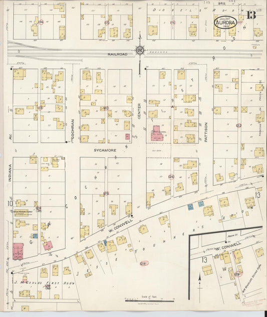 Sanborn Fire Insurance Map from Aurora, Dearborn County, Indiana (1935), Sheet #0013 - Historic Sanborn Fire Insurance Map Print, vintage old map wall art, antique decor, genealogy gift, Indiana Indiana map