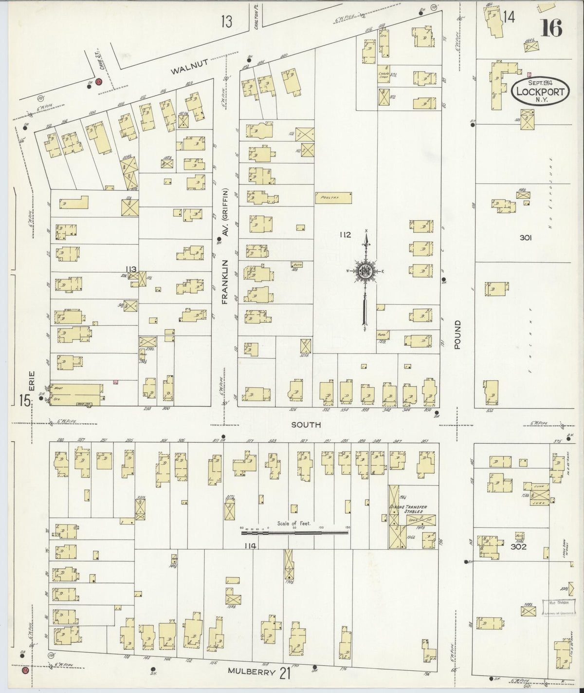 Sanborn Fire Insurance Map from Lockport, Niagara County, New York (1914), Sheet #0016 - Complete Map Set gallery image, historic Sanborn map, vintage wall art, New York New York