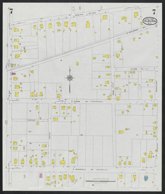 Sanborn Fire Insurance Map from Auburn, Lee County, Alabama (1928), Sheet #0007 - Historic Sanborn Fire Insurance Map Print, vintage old map wall art, antique decor, genealogy gift, Alabama Alabama map