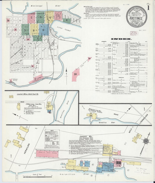 Sanborn Fire Insurance Map from Hastings, Dakota County, Minnesota (1910), Sheet #0001 - Complete Map Set gallery image, historic Sanborn map, vintage wall art, Minnesota Minnesota