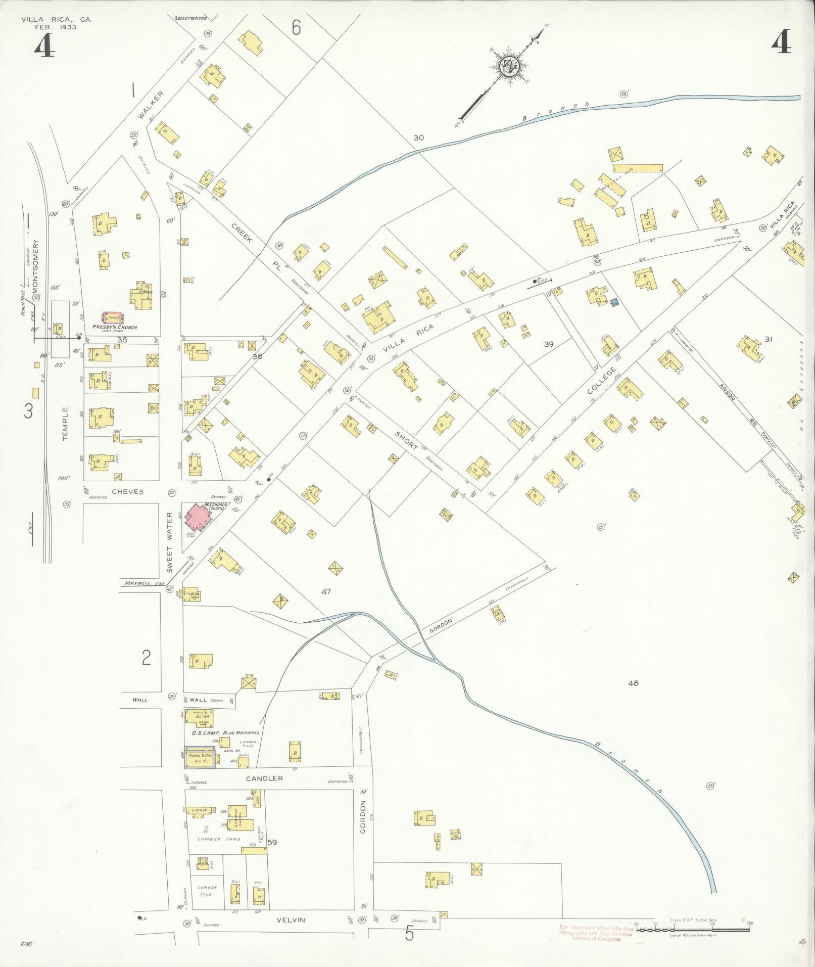 Sanborn Fire Insurance Map from Villa Rica, Carroll County, Georgia (1933), Sheet #0004 - Complete Map Set gallery image, historic Sanborn map, vintage wall art, Georgia Georgia