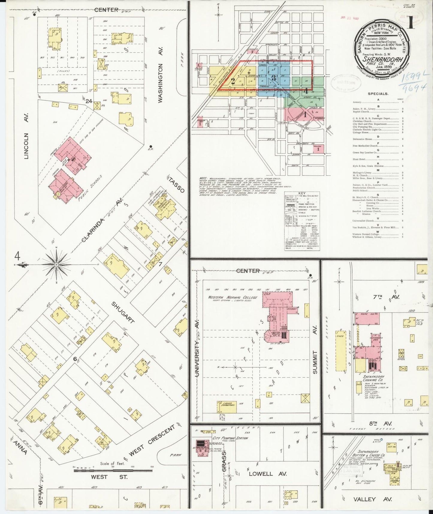Sanborn Fire Insurance Map from Shenandoah, Page County, Iowa (1899), Sheet #0001 - Historic Sanborn Fire Insurance Map Print